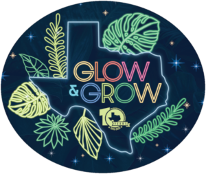 Glow and Grow conference logo with Texas outline and botanical elements