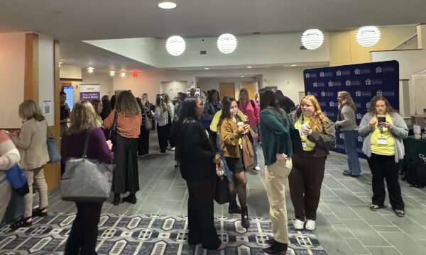People mingling at a conference