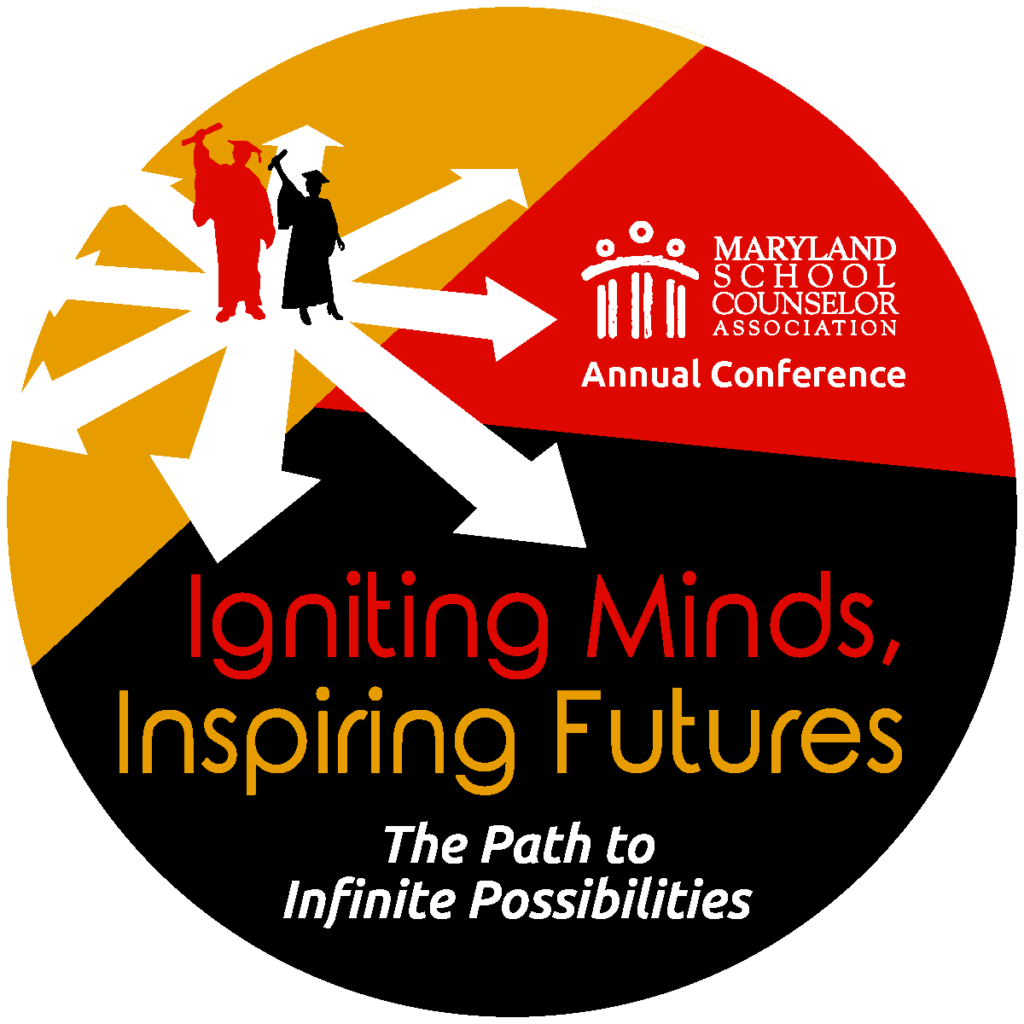 Maryland School Counselor Association Annual Conference logo featuring the theme "Igniting Minds, Inspiring Futures: The Path to Infinite Possibilities."